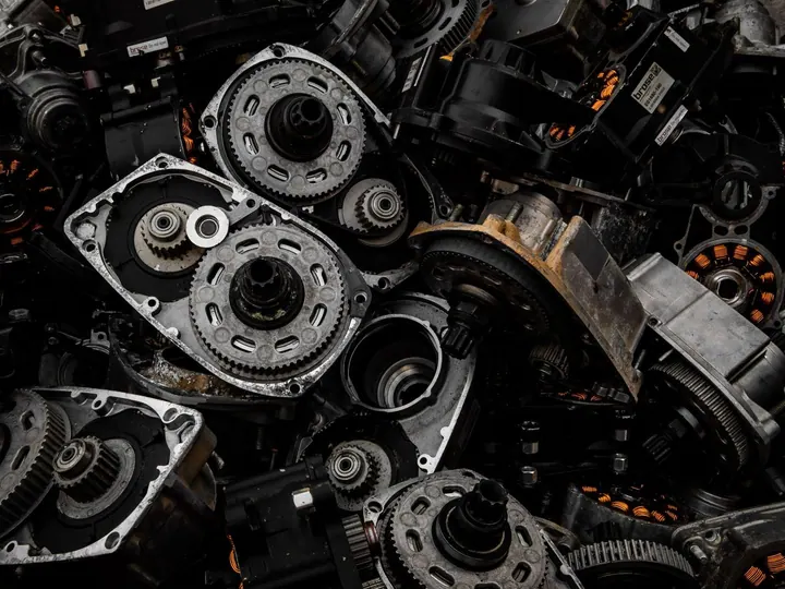 Pile of mechanical motors and geared components